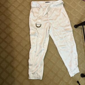 Banana Republic Women's White Satin Belted Cargo Pants
